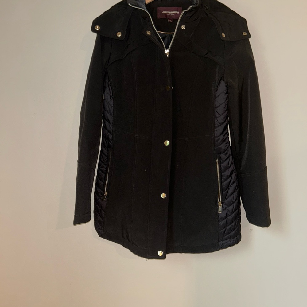 Johnston & Murphy Black Quilted-Panel Trench Coat
